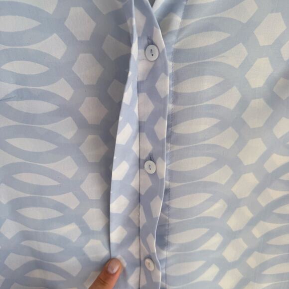 Gretchen Scott Button Up Shirt Sheer Size Small Light Blue & White Geometric - Picture 5 of 7
